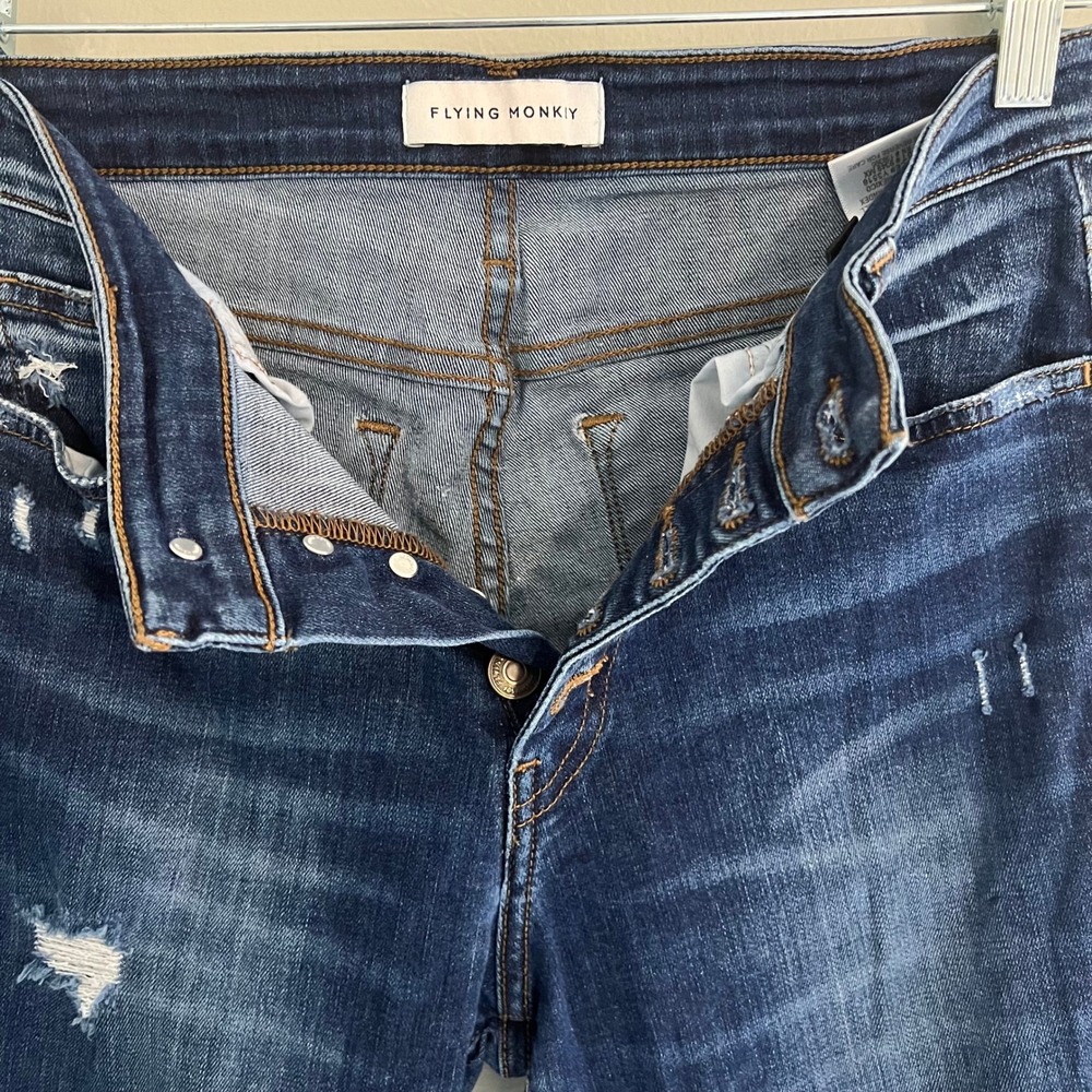 Flying Monkey Dark Wash Distressed Button Fly Skinny Jeans Size 28 streetwear